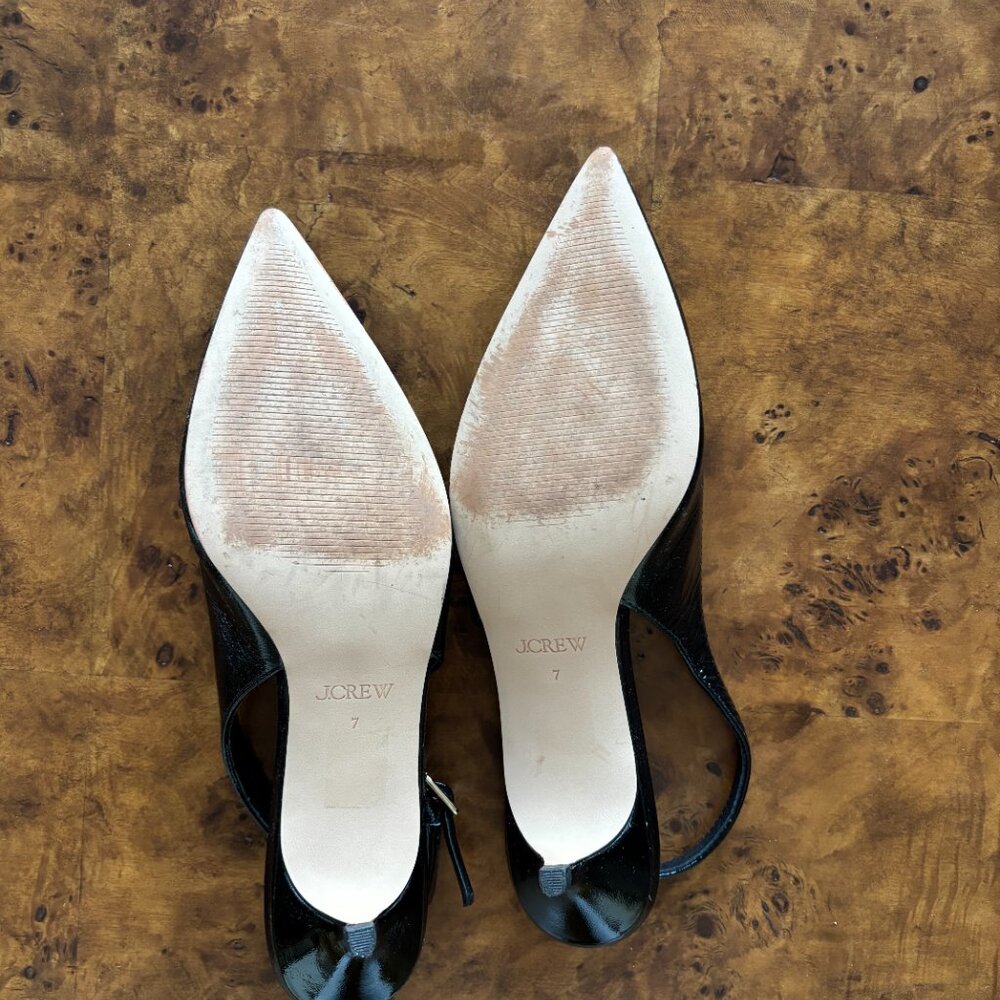 Slingback kitten heels in black crinkle patent leather - Size 7 - Picture 3 of 5